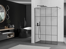 Mexen Kioto paroi de douche Walk-in 150 x 200 cm, motif noir 8 mm, gris gun brossé - 800-150-101-66-77