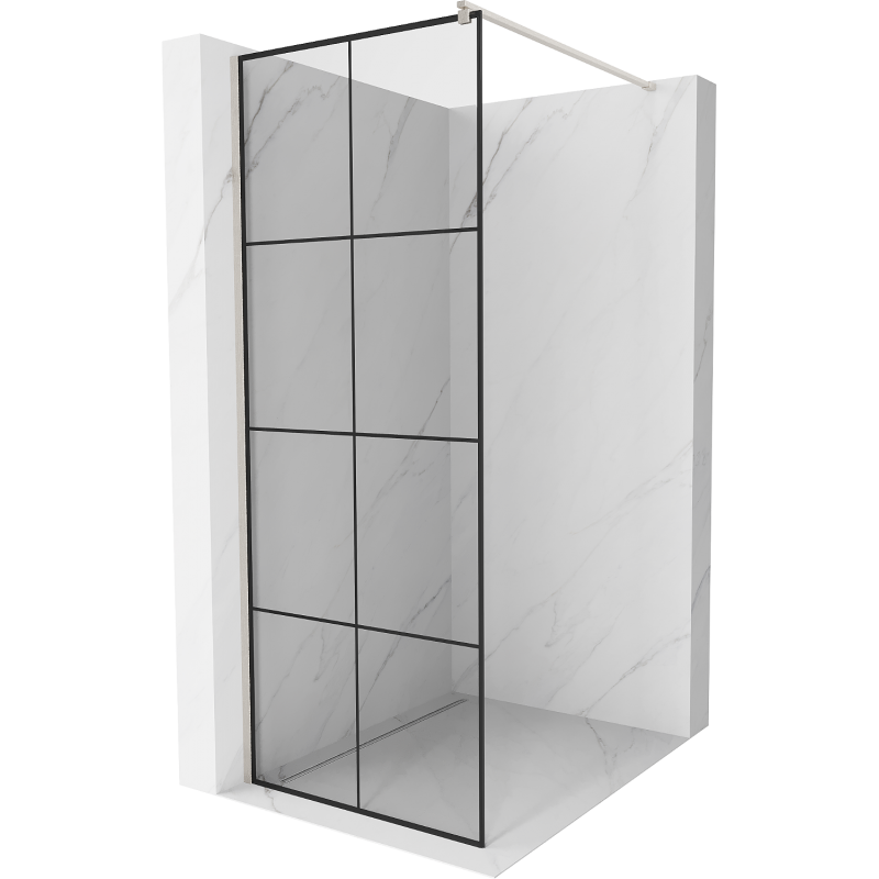 Mexen Kioto paroi de douche Walk-in 80 x 200 cm, grille noire, 8 mm, nickel brossé - 800-080-101-97-77