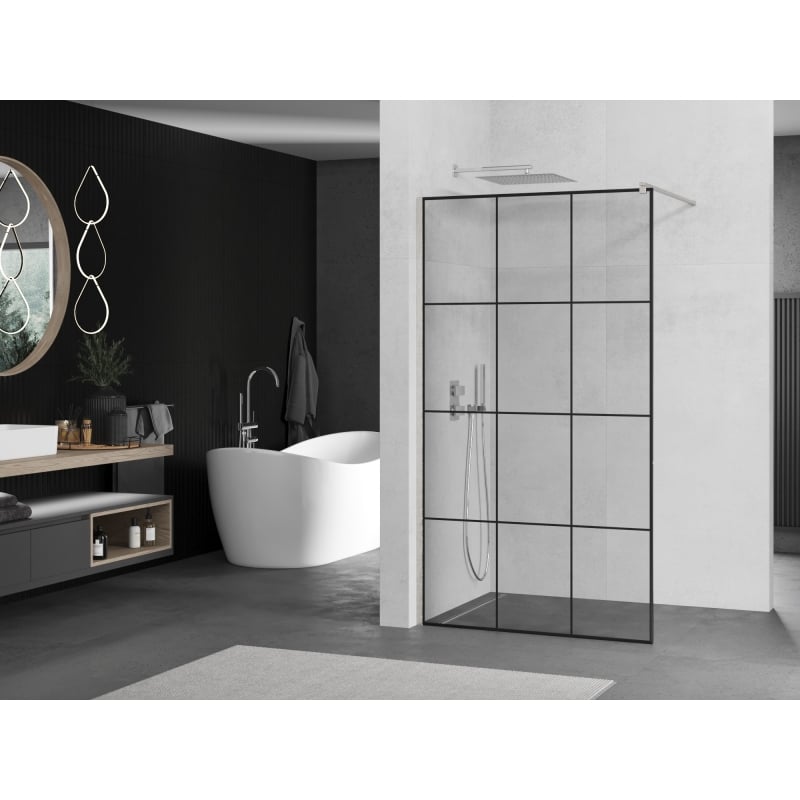 Mexen Kioto paroi de douche Walk-in 100 x 200 cm, grille noire 8 mm, nickel brossé - 800-100-101-97-77