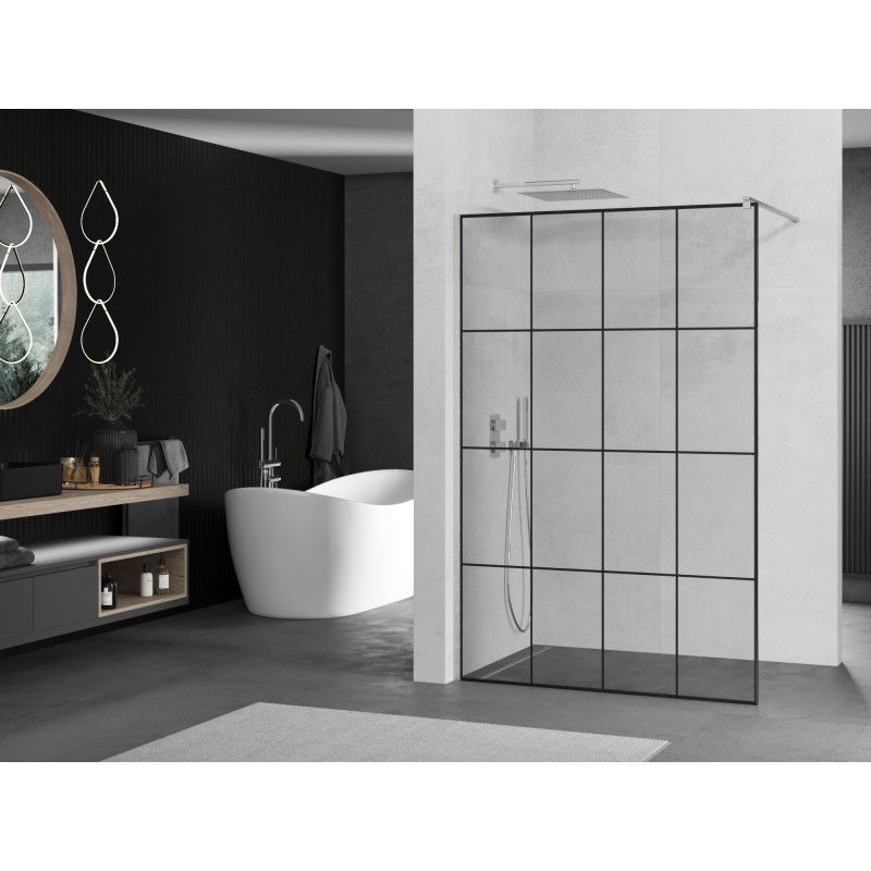 Mexen Kioto paroi de douche Walk-in 150 x 200 cm, grille noire 8 mm, nickel brossé - 800-150-101-97-77