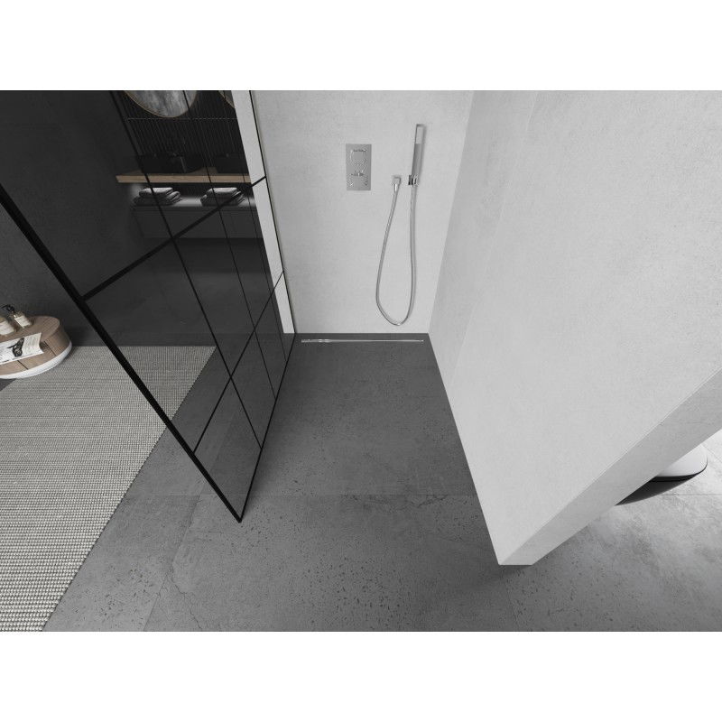 Mexen Kioto paroi de douche Walk-in 160 x 200 cm, grille noire 8 mm, nickel brossé - 800-160-101-97-77