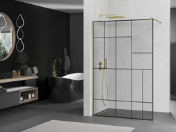 Mexen Kioto paroi de douche Walk-in 80 x 200 cm, motif noir 8 mm, or brossé - 800-080-101-55-78