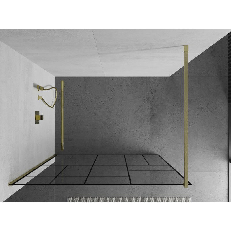Mexen Kioto paroi de douche Walk-in 90 x 200 cm, motif noir 8 mm, doré brossé - 800-090-101-55-78