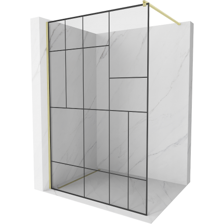 Mexen Kioto paroi de douche Walk-in 100 x 200 cm, motif noir 8 mm, finition dorée brossée - 800-100-101-55-78