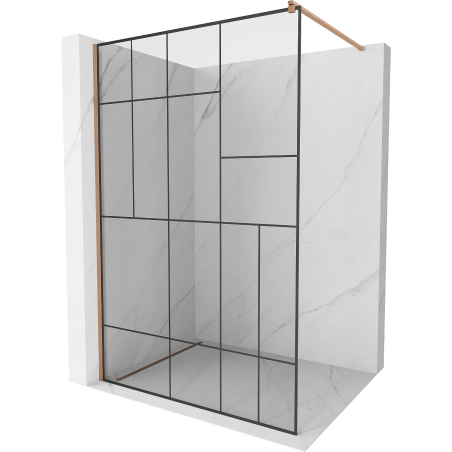 Mexen Kioto paroi de douche Walk-in 100 x 200 cm, motif noir 8 mm, laiton brossé - 800-100-101-65-78