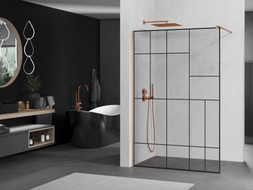 Mexen Kioto paroi de douche Walk-in 140 x 200 cm, motif noir 8 mm, cuivre brossé - 800-140-101-65-78
