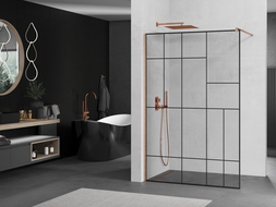 Mexen Kioto paroi de douche Walk-in 140 x 200 cm, motif noir 8 mm, laiton brossé - 800-140-101-65-78