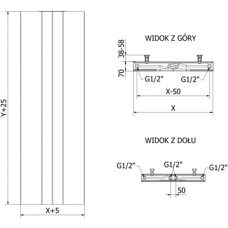 Mexen Line VS20SL radiateur à panneau 2000 x 500 mm, raccordement inférieur central, 1181 W, noir - W6VS20SL-200-050-70