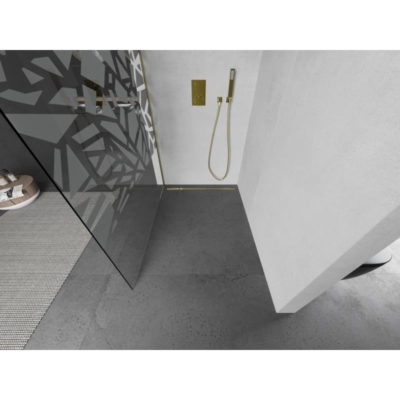 Mexen Kioto paroi de douche Walk-in 80 x 200 cm, motif blanc 8 mm, or brossé - 800-080-101-55-85