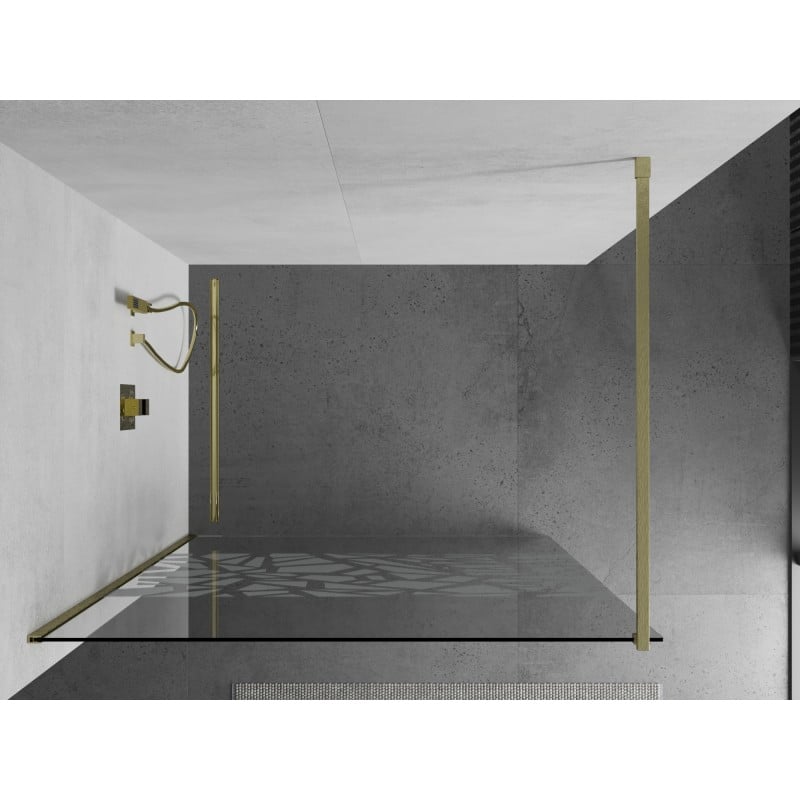Mexen Kioto paroi de douche Walk-in 80 x 200 cm, motif blanc 8 mm, or brossé - 800-080-101-55-85