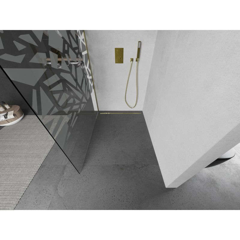 Mexen Kioto paroi de douche Walk-in 140 x 200 cm, motif blanc 8 mm, or brossé - 800-140-101-55-85