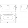 Mexen Mia baignoire autoportante d'angle droite 160 x 75 cm, blanche/noire, trop-plein en laiton brossé - 52691607575P-65