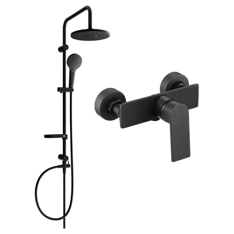 Ensemble de douche extérieur Mexen Erik avec pomme haute et robinet thermostatique Alexa, noir - 71240205-70