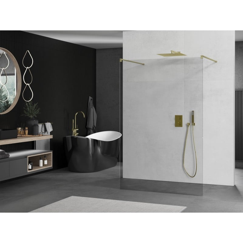 Mexen Kioto paroi de douche autoportante 110 x 200 cm, transparent 8 mm, or brossé - 800-110-002-55-00