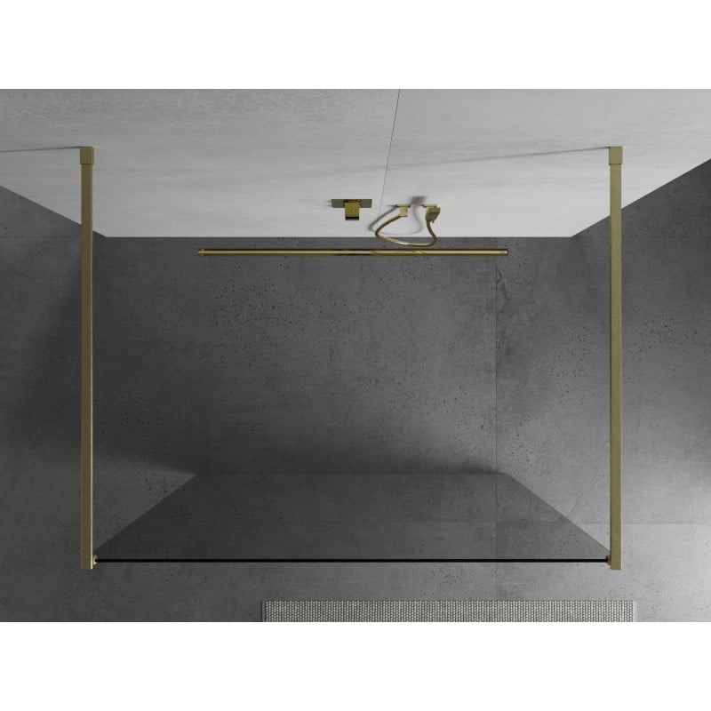 Mexen Kioto paroi de douche autoportante 115 x 200 cm, transparent 8 mm, or brossé - 800-115-002-55-00