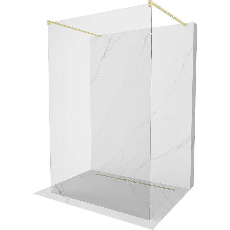 Mexen Kioto paroi de douche autoportante 130 x 200 cm, transparent 8 mm, or brossé - 800-130-002-55-00