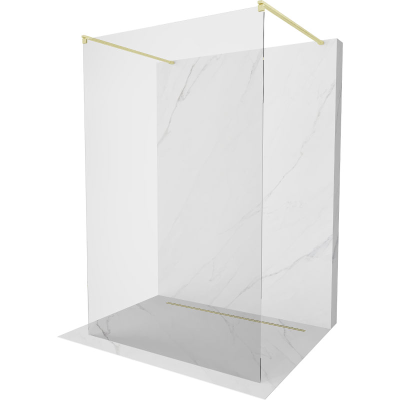 Mexen Kioto paroi de douche indépendante 135 x 200 cm, verre transparent 8 mm, finition dorée brossée - 800-135-002-55-00