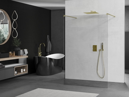 Mexen Kioto paroi de douche indépendante 135 x 200 cm, verre transparent 8 mm, finition dorée brossée - 800-135-002-55-00