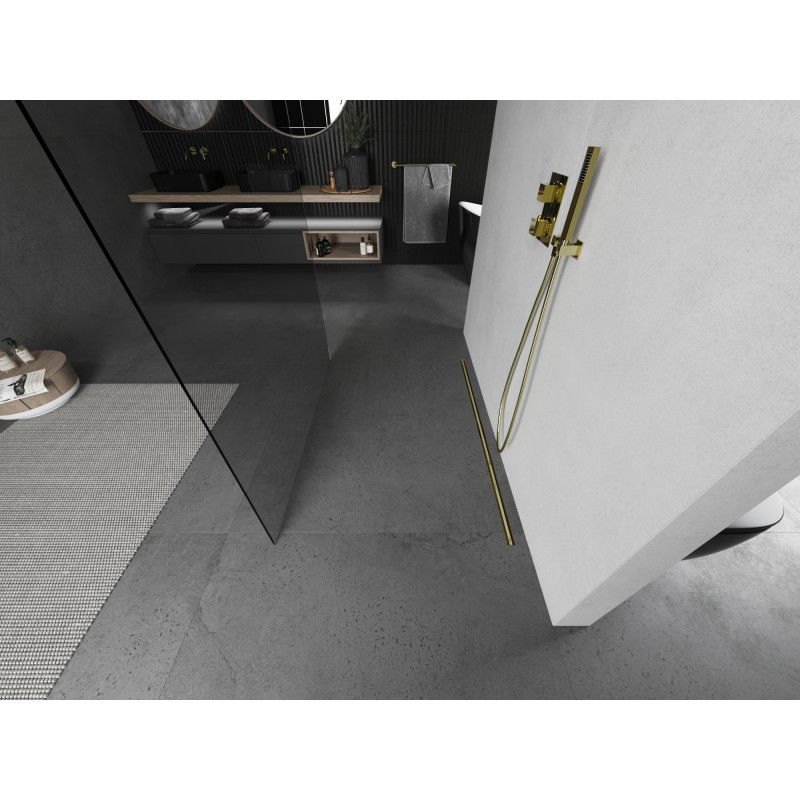 Mexen Kioto paroi de douche autoportante 150 x 200 cm, transparent 8 mm, or brossé - 800-150-002-55-00