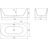 Mexen Mia baignoire d'angle autoportante droite 170 x 80 cm, blanche/noire, trop-plein en laiton brossé - 52691708075P-65