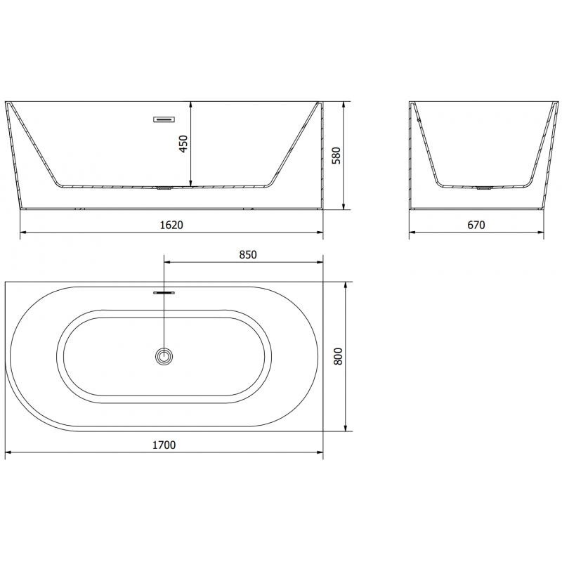 Mexen Mia baignoire autoportante d'angle droite 170 x 80 cm, blanc/noir, trop-plein nickel brossé - 52691708075P-97