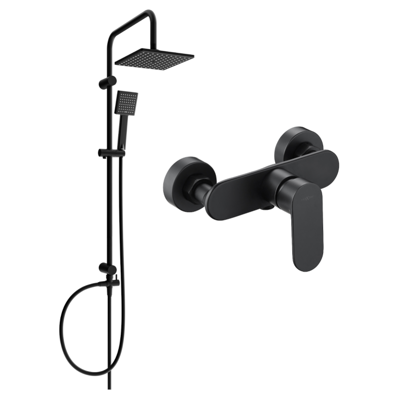 Ensemble de douche apparente Mexen Tord avec pomme de douche et mitigeur Milo, noir - 71340200-70
