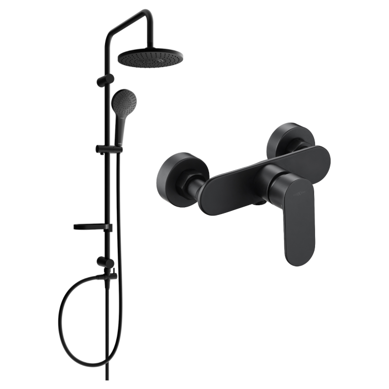 Mexen Erik ensemble de douche en saillie avec pomme de douche et robinet de douche Milo, noir - 71340205-70