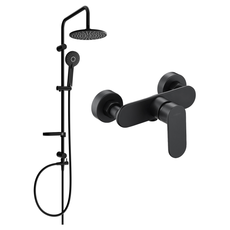 Mexen Carl ensemble de douche à montage mural avec pomme de douche et robinetterie Milo, noir - 71340240-70