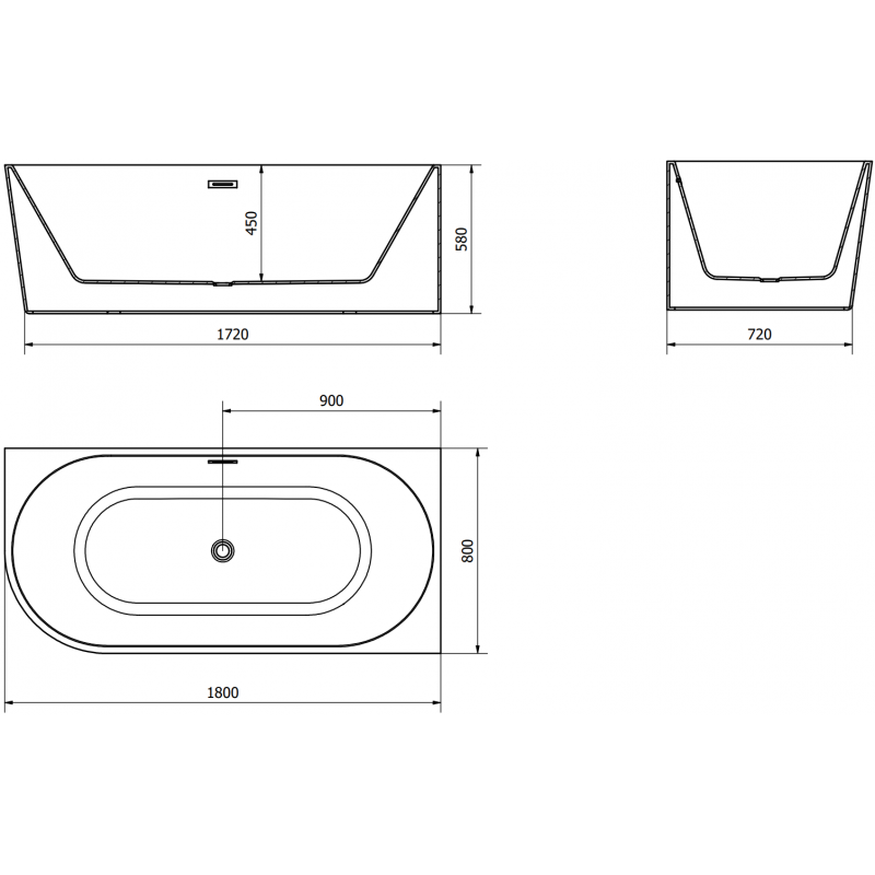 Mexen Mia baignoire autoportante d'angle droite 180 x 80 cm, blanc/noir, trop-plein chromé - 52691808075P-01
