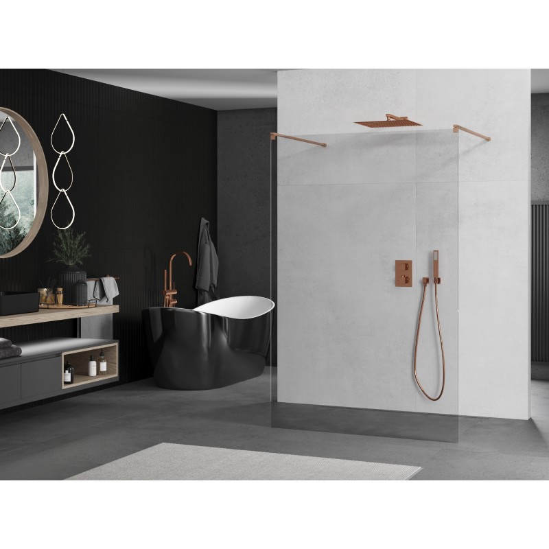 Mexen Kioto paroi de douche autoportante 160 x 200 cm, transparent 8 mm, cuivre brossé - 800-160-002-65-00