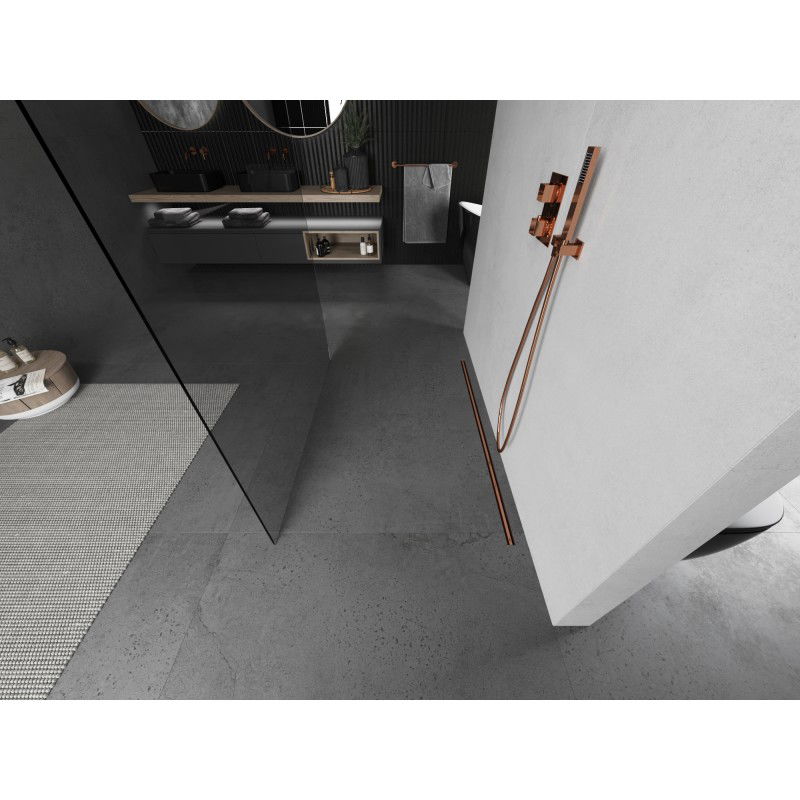 Mexen Kioto paroi de douche autoportante 170 x 200 cm, transparent 8 mm, cuivre brossé - 800-170-002-65-00