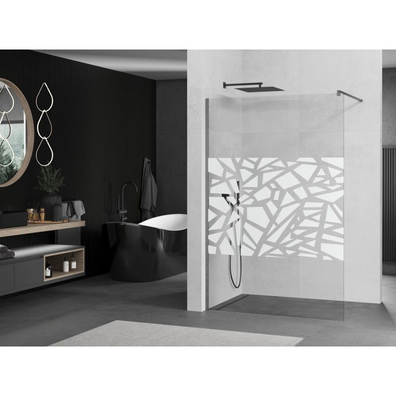 Mexen Kioto paroi de douche Walk-in 90 x 200 cm, motif blanc 8 mm, gris acier brossé - 800-090-101-66-85