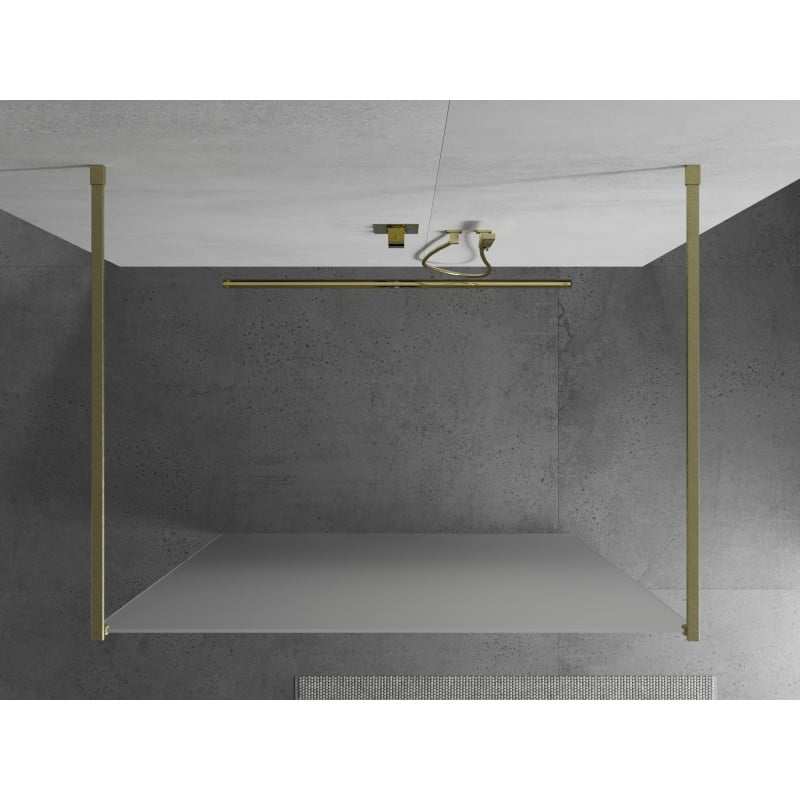 Mexen Kioto paroi de douche autoportante 100 x 200 cm, givrée 8 mm, or brossé - 800-100-002-55-30