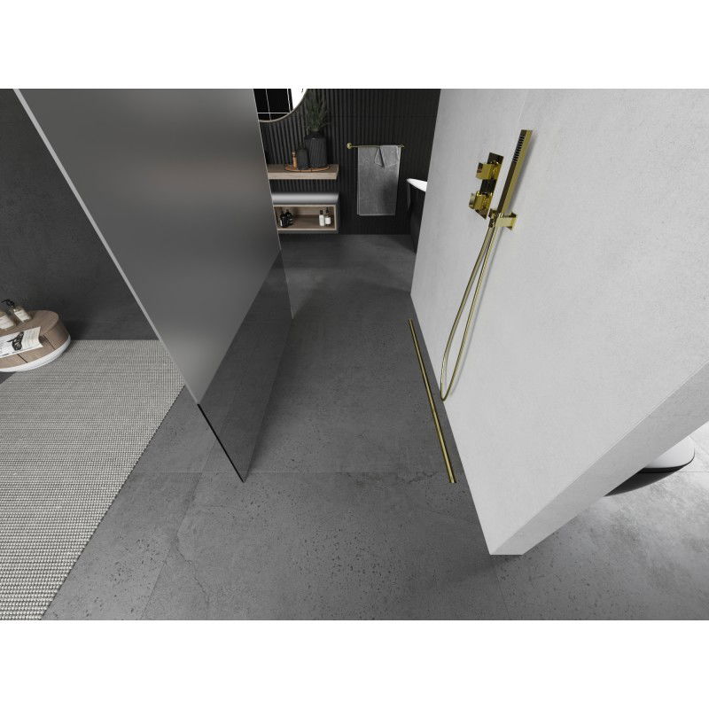Mexen Kioto cloison de douche autoportante 120 x 200 cm, transparent/givré 8 mm, or brossé - 800-120-002-55-35