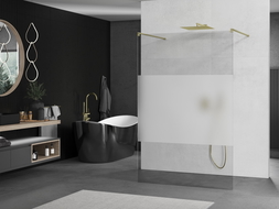 Mexen Kioto paroi de douche autonome 130 x 200 cm, transparent/satiné 8 mm, or brossé - 800-130-002-55-35