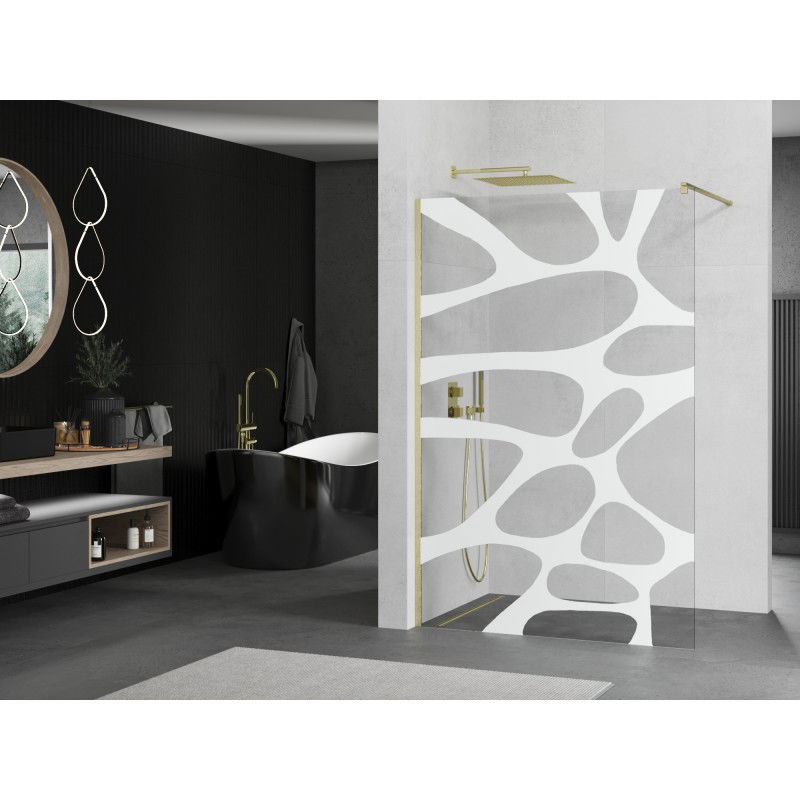 Mexen Kioto paroi de douche Walk-in 70 x 200 cm, vague blanche 8 mm, or brossé - 800-070-101-55-97