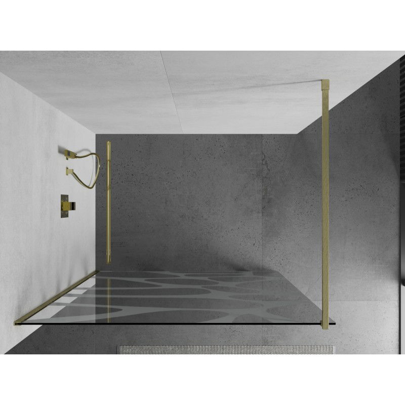 Mexen Kioto paroi de douche Walk-in 100 x 200 cm, vague blanche 8 mm, or brossé - 800-100-101-55-97