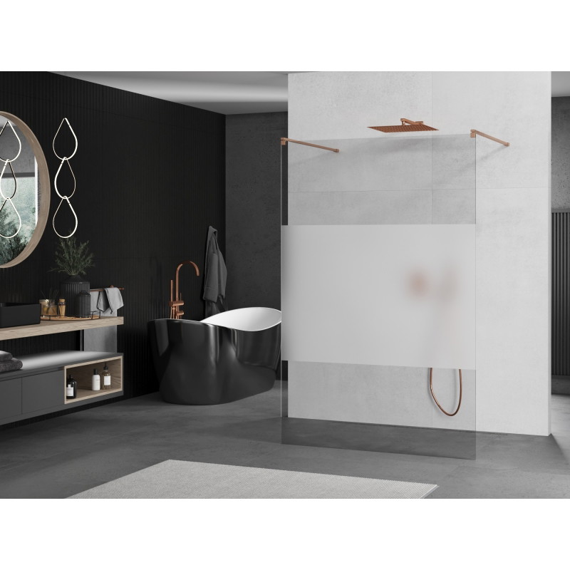 Mexen Kioto paroi de douche autoportante 110 x 200 cm, transparent/givre 8 mm, cuivre brossé - 800-110-002-65-35
