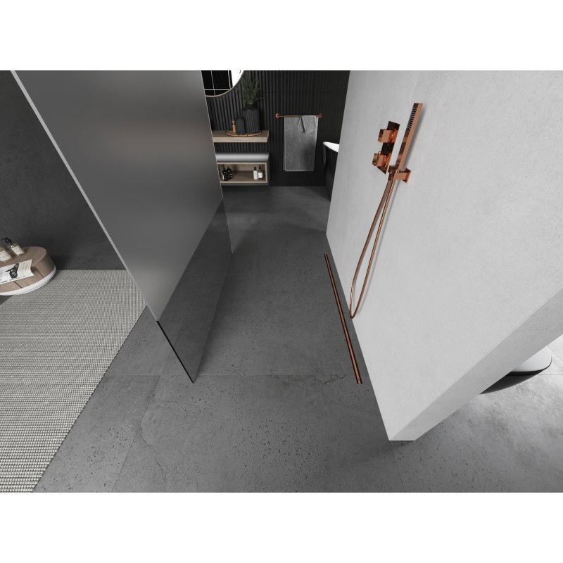 Mexen Kioto paroi de douche autoportante 130 x 200 cm, transparent/givre 8 mm, cuivre brossé - 800-130-002-65-35