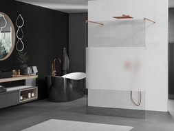 Mexen Kioto paroi de douche autonome 140 x 200 cm, transparent/verre dépoli 8 mm, laiton brossé - 800-140-002-65-35
