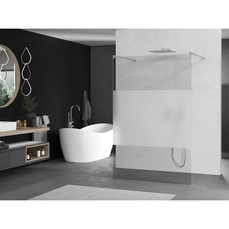Mexen Kioto paroi de douche autoportante 100 x 200 cm, transparent/givre 8 mm, nickel brossé - 800-100-002-97-35