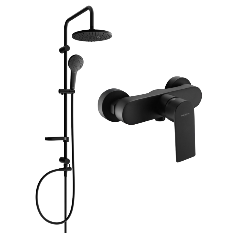 Mexen Erik ensemble douche apparent avec pomme haute et robinetterie Royo, noir - 72240205-70