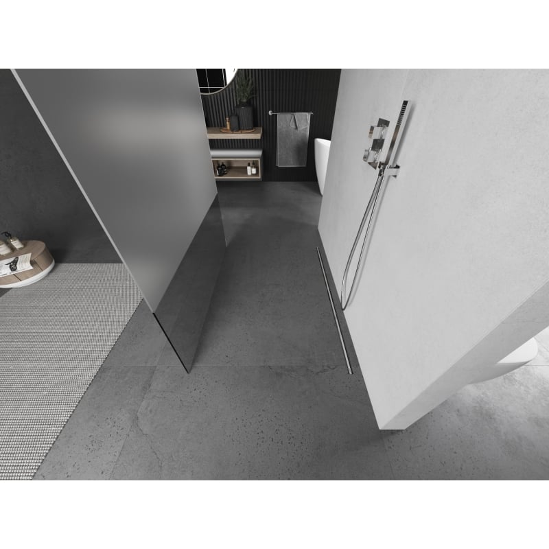 Mexen Kioto paroi de douche autoportante 140 x 200 cm, transparent/givre 8 mm, nickel brossé - 800-140-002-97-35