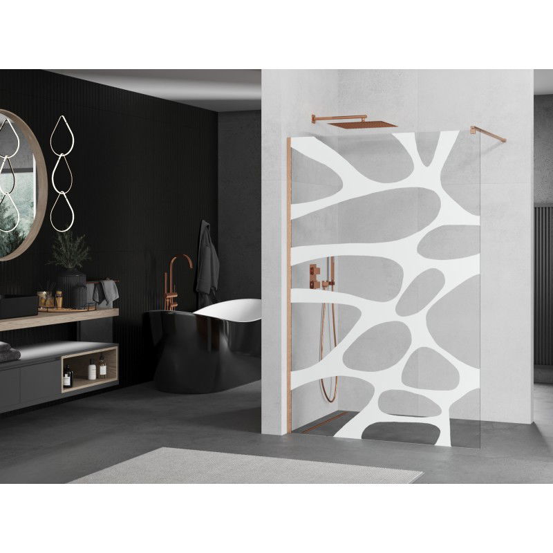 Mexen Kioto cloison de douche Walk-in 90 x 200 cm, vague blanche 8 mm, cuivre brossé - 800-090-101-65-97