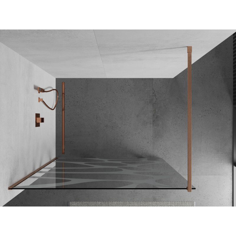 Mexen Kioto paroi de douche Walk-in 100 x 200 cm, vague blanche 8 mm, cuivre brossé - 800-100-101-65-97