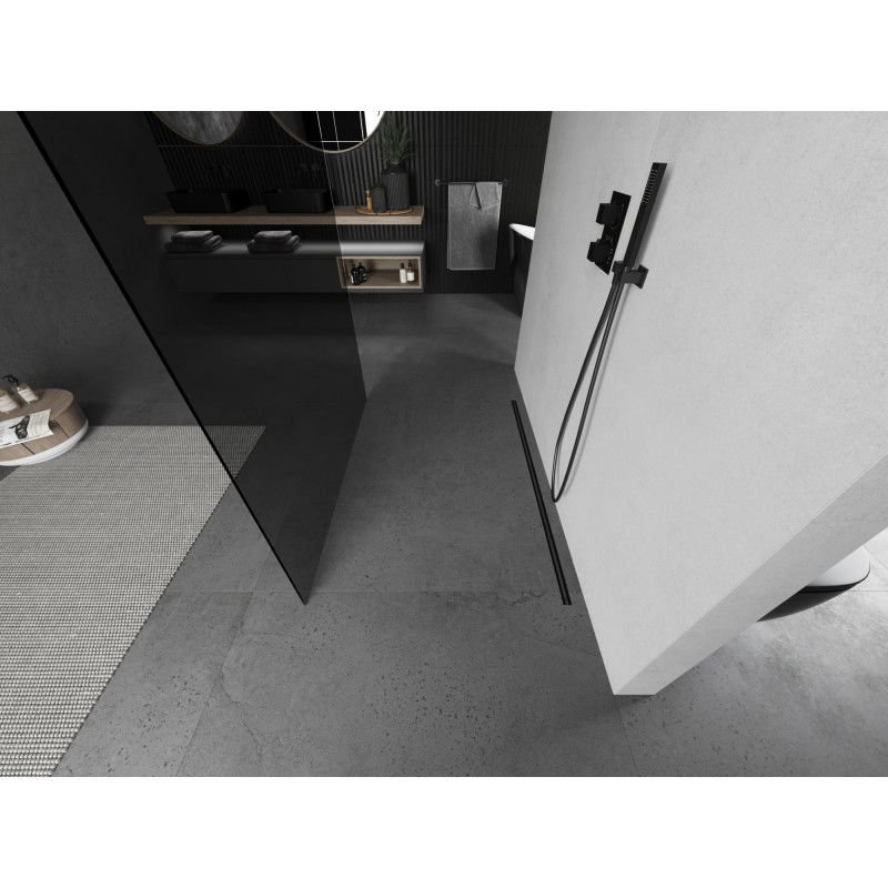 Mexen Kioto paroi de douche autoportante 120 x 200 cm, graphite 8 mm, gris canon brossé - 800-120-002-66-40