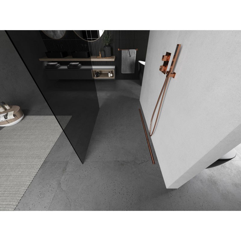 Mexen Kioto paroi de douche autoportante 120 x 200 cm, graphite 8 mm, cuivre brossé - 800-120-002-65-40