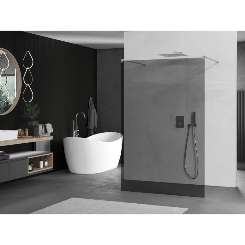 Mexen Kioto paroi de douche autoportante 140 x 200 cm, graphite 8 mm, nickel brossé - 800-140-002-97-40