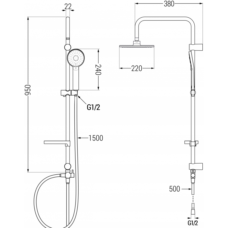Mexen Kama Carl ensemble de douche apparente avec douche de tête et mitigeur, chromé - 72540240-00