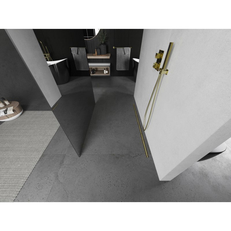 Mexen Kioto paroi de douche autoportante 130 x 200 cm, miroir 8 mm, doré brossé - 800-130-002-55-50